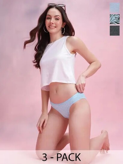 Upto 83% off on Dressberry Pack of 3 Women Bikini Grey Panty