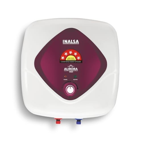 INALSA Aurora S Series 15 L Storage Water Heater|Superior Glassline Coating|Advance 3 Level Safety|Smart Shield Corrosion Protection|Temperature Control Knob -Installation Flexi Pipe,White/Purple