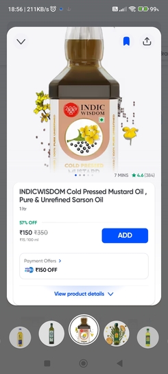 Indicwisdom mustard oil @ ₹150 on swiggy instamart
