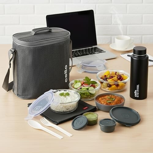 CELLO MF Glassy Pro Max Lunch Box with Bag for Office (Grey)