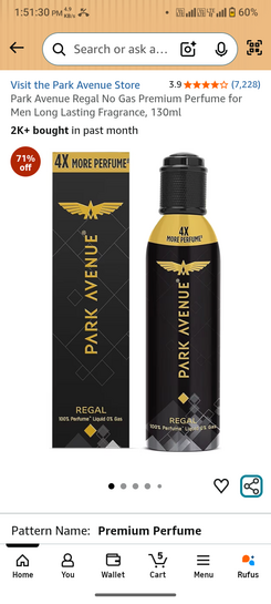 Loot :- Park Avenue Regal No Gas Premium Perfume for Men Long Lasting Fragrance, 130ml