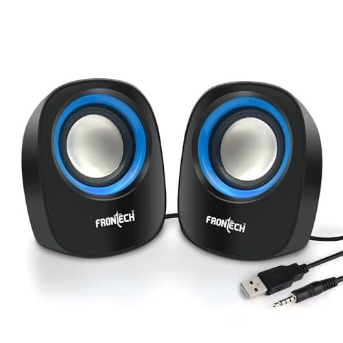 FRONTECH Premium 2.0 Channel USB Powered Speakers - 1.5W x 2 Output, AUX Input, Foam Edge, 1-Year Warranty (SPK-0003-Blue)