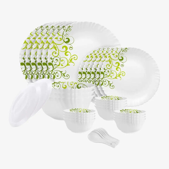 Cello Pack of 34 Opalware Dazzle Oleander|Crockery Set | (842002)