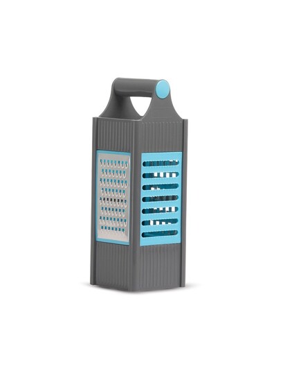 Fackelmann Grey And Blue Plastic 4 In 1 Grater And Slicer With Stainless Steel Blade 