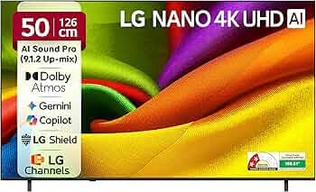 LG 126 cms (50 inches) NU87 AI Series Nano 4K Ultra HD Smart webOS VA LED TV 50NU870BPLA