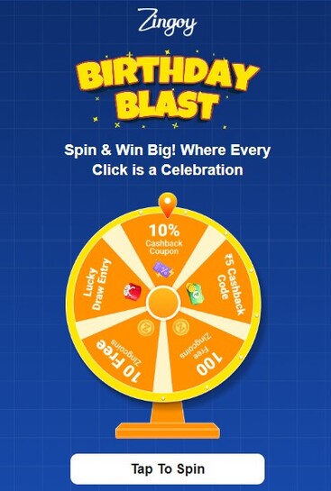 Zingoy x Birthday Blast | Spin & Win | 10% Cashback / 5% Cashback / Zingcoins / Lucky Draw Entry