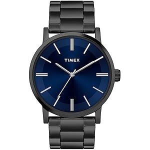 TIMEX Analog Watch for Man with Blue Round Dial & Black Stainless Steel