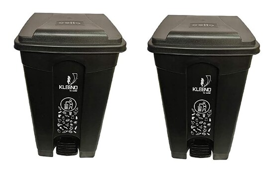 Cello Strong Plastic Step-On Pedal Garbage Dustbin 60 Ltr, Black & Black (COMBO)