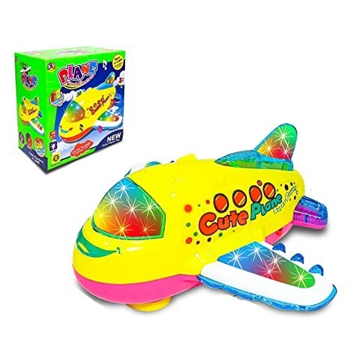 Negi Battery Operated Cute Plane Toys with Led Light,Music and Bump N Go Action Toy for Kids,Multicolor