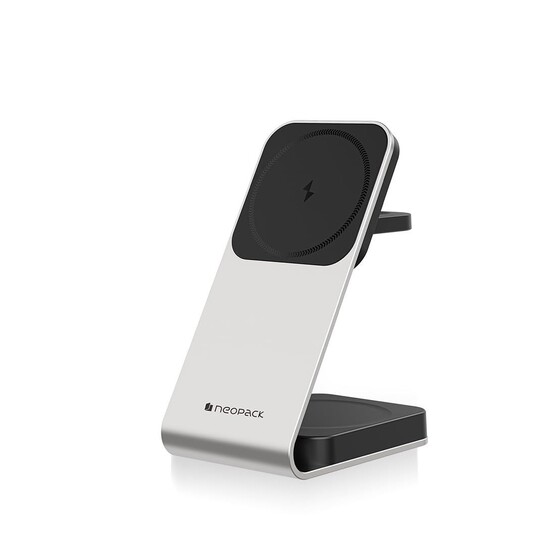 Neopack 15W 3-in-1 Wireless Charger | iPhone iWatch AirPods | Magnetic Stand | Silver
