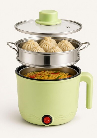 Doppio Electric Multi Cook Kettle 1.5L | Steamer | Stainless Steel | Maggi Soup Pasta