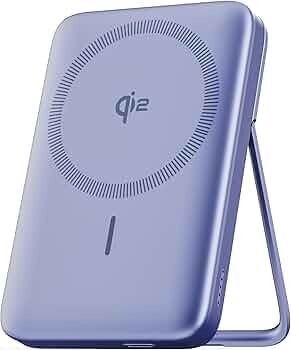Ambrane Qi2 Magsafe Wireless 10000mAh Powerbank, Faster 15W Wireless Charging, Better Magnetic Strength, Low Heat with Qi2 Certified Technology, Metal Stand, for iPhone 12 or Later (MagSurge, Purple)