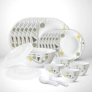 Larah by Borosil Pack of 34 Opalware Dinner Set (Pink, Black, Microwave Safe) - Specific locations