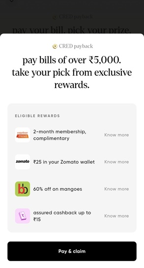 Cred x CC Bill Reward (25 in zomato wallet) | Level 1 Reward | 25 rs in zomato wallet | 60% of BB Mangoes