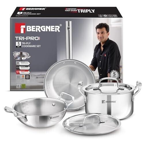 Bergner TriPro 5 Pcs Triply Stainless Steel Cookware Set 