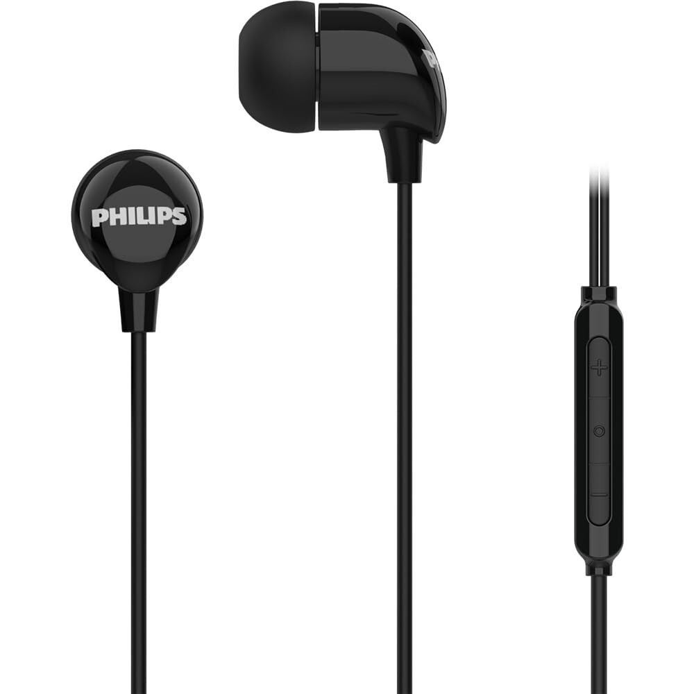 PHILIPS Audio TAE1159BK/00 in-Ear Wired Earphones with C-Type Jack, 10mm Drivers, Inline Mic, Powerful Bass and Clear Sound, Tangle Free 1.2m Cable and 3 x Inter Changeable Ear Tips