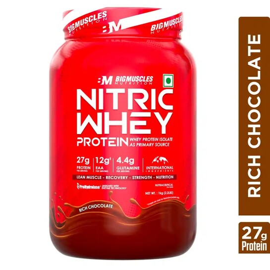 Zepto : Bigmuscles Nutrition Nitric Whey Rich Chocolate 1Kg (Location Specific)