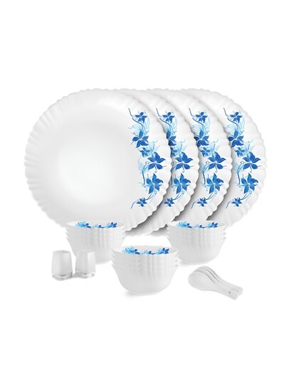 Cello Dazzle Series Set Of 22 Blue Swirl Microwave & Dishwasher Safe Opalware Dinner Set - Dinner Set for Unisex 31242417