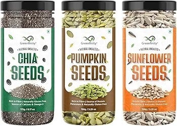 GreenFinity Healthy Seeds Combo Pack- Pumpkin-150g, Sunflower-150g, Chia Seeds-175g |
