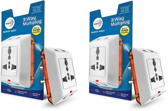 WIPRO North West Way Multiplug_2 Three Pin Plug (White)