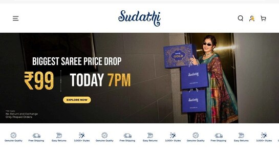 LIVE: Sudathi ₹99 Saree Flash Sale @ 7 PM