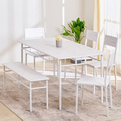 [HDFC CC EMI]  Helios Lia 6 Seater Dining Table Set | 4 Chairs + 1 Bench | Brown | 1Y Warranty