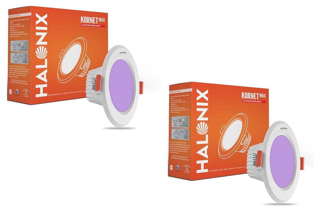 Halonix 3W Purple Junction Box led downlighter | Cut Out- 2.15 inch, Dia- 3.22, Height- 1.96 inch | PF-: >0.50, CRI- >80 | Led Ceiling Light for Home, Shop and Office |Pack of 2, Purple