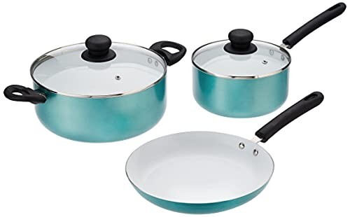 Amazon Brand - Solimo 3-Piece Non-Stick Cookware Set With Ceramic Coating