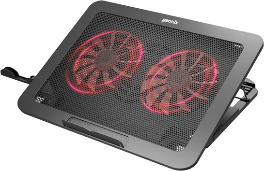 GEONIX GXLCP02FM 2 Fan Ergonomic Cooling Pad with Adjustable Height (Black & Red)