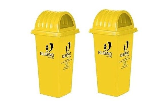 Cello Kleeno Dome Lid Plastic Garbage Dustbin Bucket 110 LTR - YELLOW/YELLOW (COMBO)