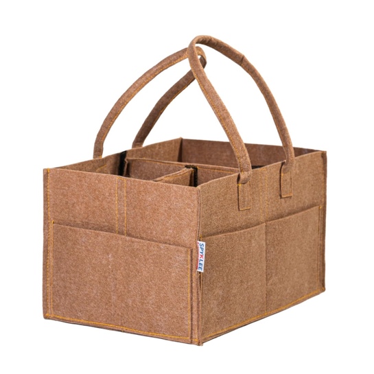 Baby Diaper Caddy Organizer | Portable Felt Basket | Multiple Compartments | Foldable | Beige