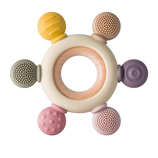 Silicone and Wooden Baby Teether | BPA Free | Soft Teething Toy | Safe | 3 Months+