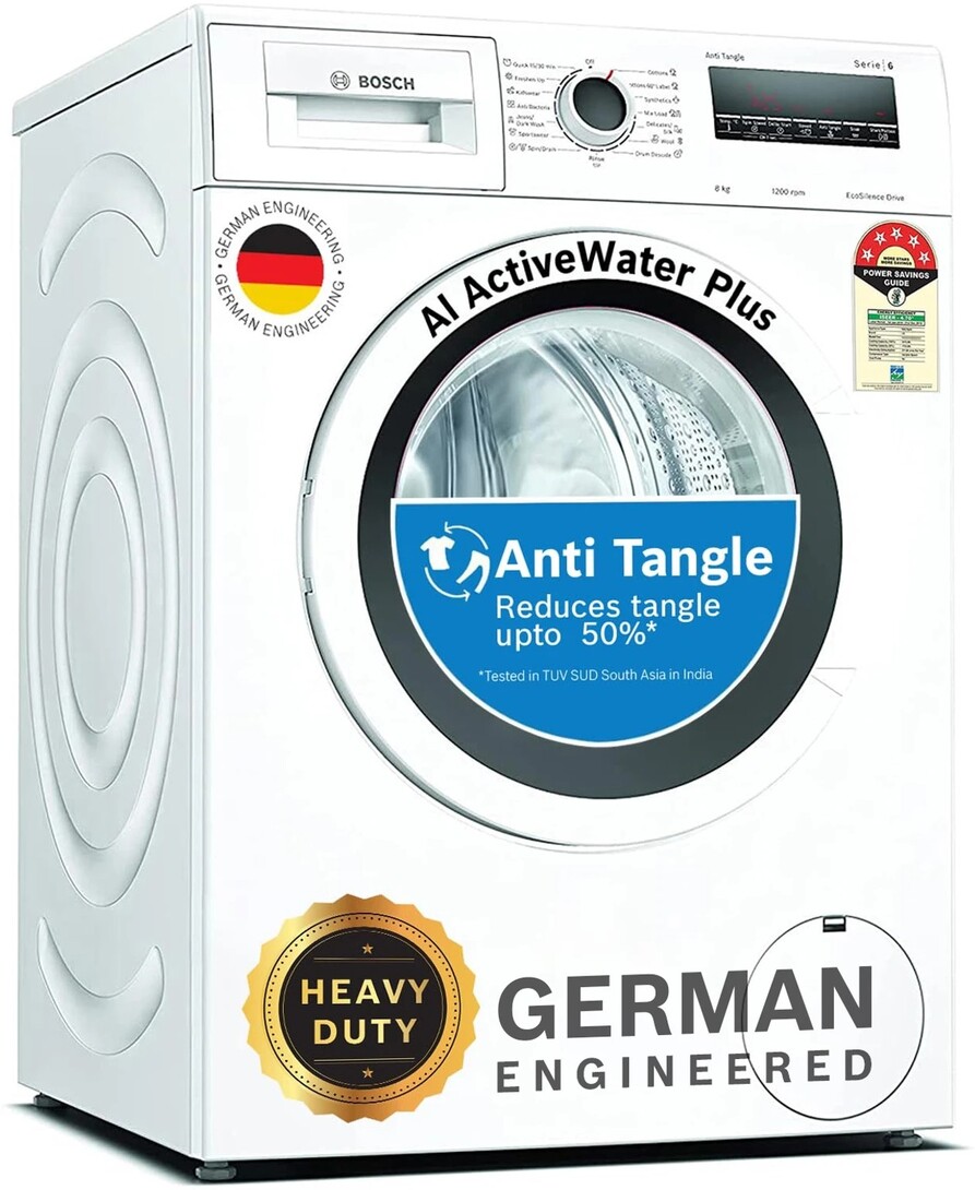 BOSCH 8 kg AntiTangle,AntiVibration,1200RPM Fully Automatic Front Load with In-built Heater White 
