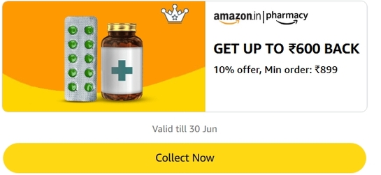 Amazon Pharmacy-Get 10% back Up to ₹600 on minimum 899[User Specific]