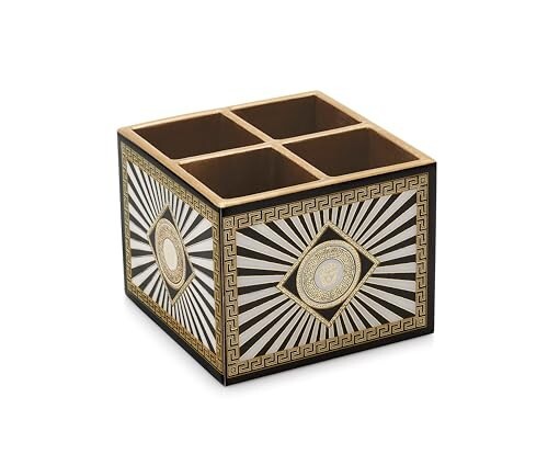 Attro Spiral Black Designer Wooden 4 Compartments Cutlery Holder, Organizer Stand, Multipurpose Stand, Spoon Holder Handcrafted Wooden Décor