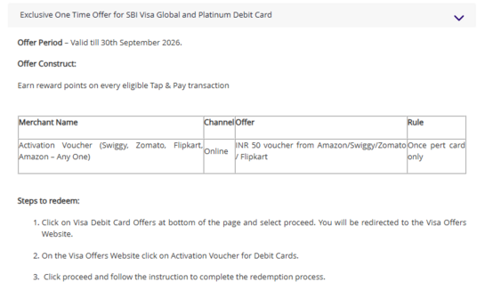 SBI Visa Debit Card ₹50 Voucher Offer