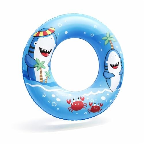 Summer Shark Kids Inflatable Swim Ring, Blue Shark Pool Float Tube for Kids (70 cm.)(1 Pcs)
