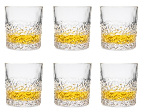 MosQuick Whiskey Glasses(Set of 6)-300ml Sculpted Scotch Glass