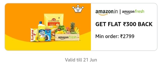 Amazon Fresh: Flat ₹300 Cashback on Orders Above ₹2799