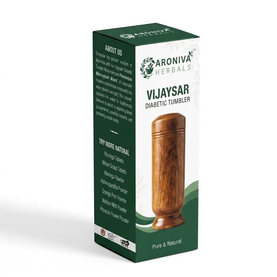 Aroniva Herbals 100% Natural Vijaysar Wood Tumbler | Ayurvedic Glass for Blood Sugar Control & Glucose Metabolism | 1 Unit