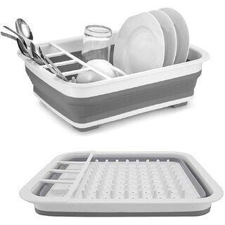 Multi-Function Foldable Disk Washing Tray,Silicone Collapsible Foldable Dish Drying Drainer Storage Kitchen Rack