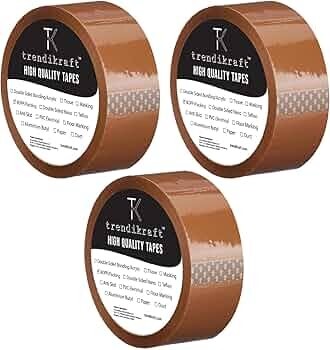 TRENDIKRAFT 1 inch X 65 meter Pack of 3 Brown BOPP Packing Cello Tape