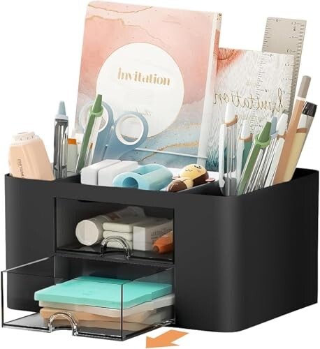 ROKTRY Black Desk Organizer with Drawers - Neat Stationery Storage