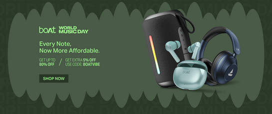 BOAT  - World Music Day - Upto 80% off + Get Extra 5% off on prepaid orders