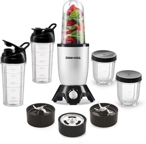 cookwell Bullet 600 W Juicer Mixer Grinder (Push + Knob | 5 Jars | Silver and Black)