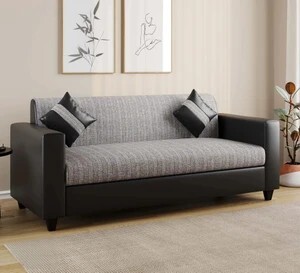 Flipkart Perfect Homes Crete Leatherette and Fabric 3 Seater  Sofa (Black and Silver)