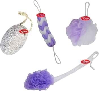 Bathing Accessories Combo of 4 | Bath Sponge | Body Scrubber | Long Loofah | Foot Scrubber