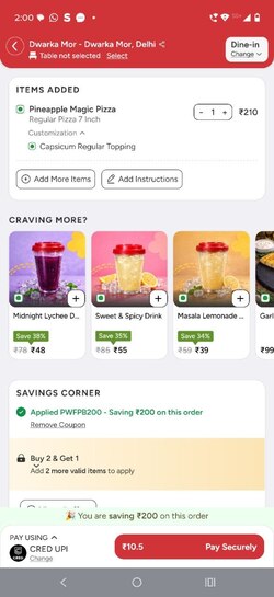 Pizza wings Free 200 rs pizza or anything available worth 200