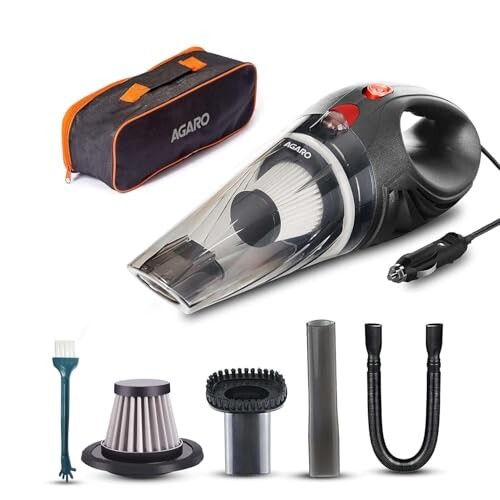 AGARO Car Vacuum Cleaner, Portable, Handheld, 12V DC /106W, 4.5KPA Power Socket, 14.7ft Long Cord,Stainless Steel Filter, Black CV1077