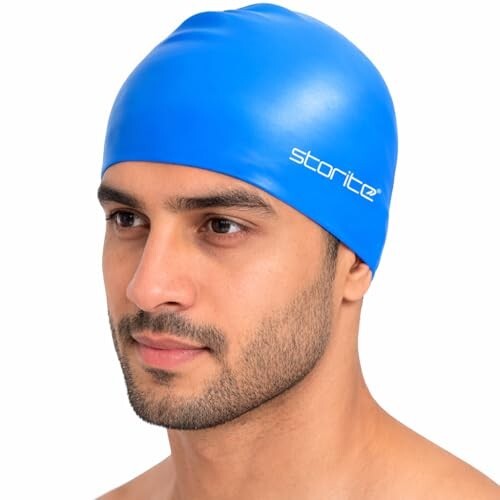 Storite Swimming Cap for Men & Women, Waterproof Stretchable Silicon Swim Cap 